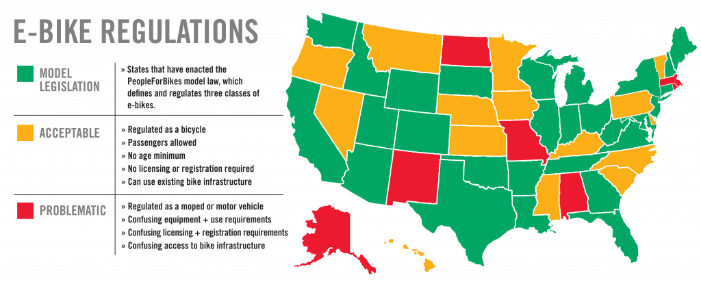 Image of USA showing general electric bike regulations
